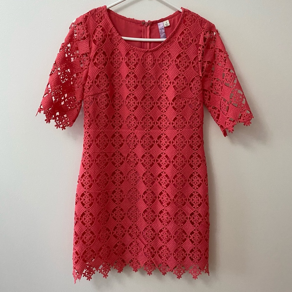 ALYA PEACH CROCHET SHORT SLEEVE MINI DRESS